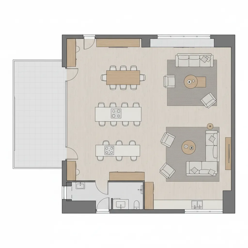 Planta de casa com sala e cozinha: ideias funcionais