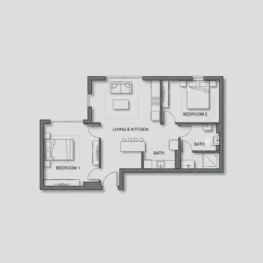 Planta de casa simples com dois quartos
