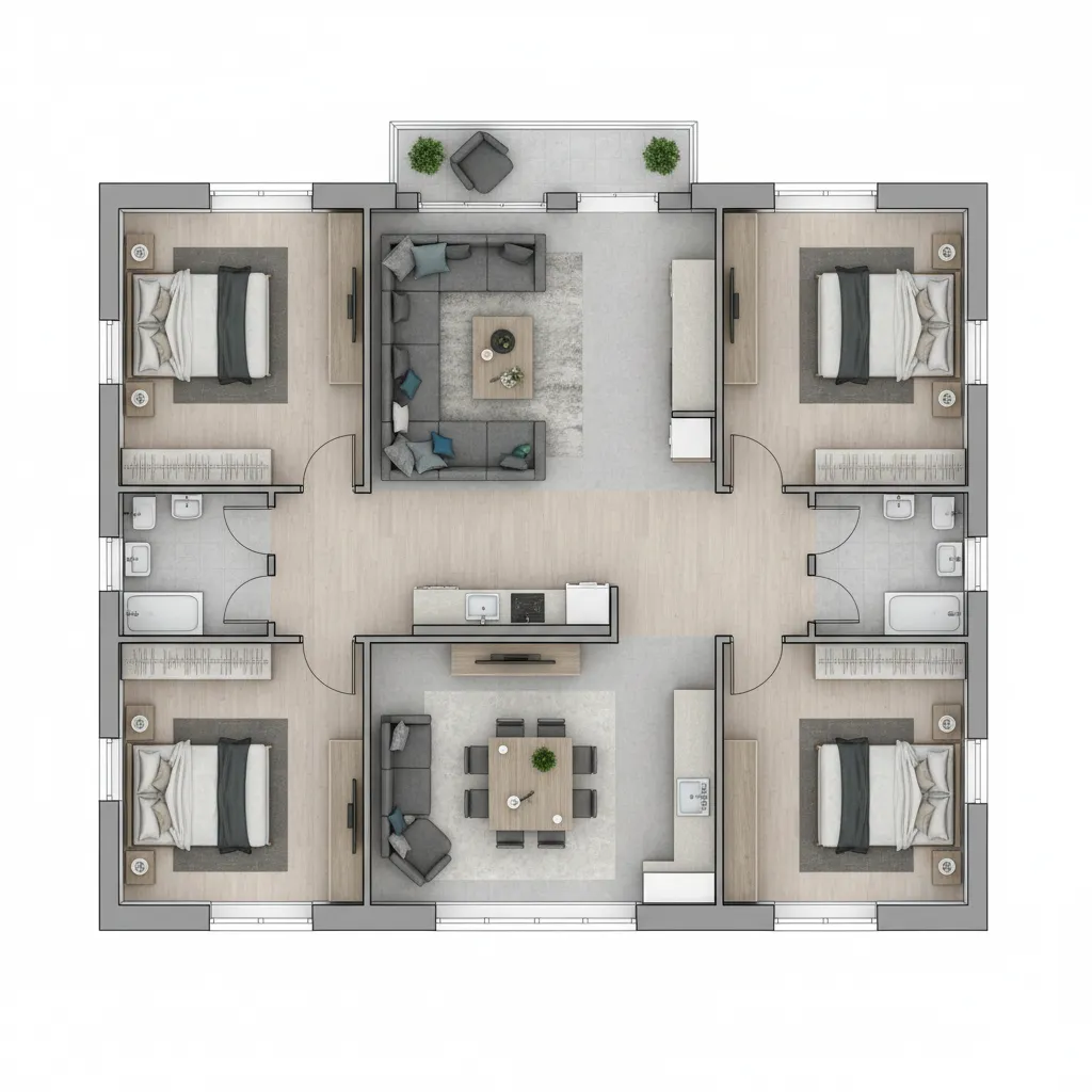 Planta Baixa de Casas Térreas com 3 Quartos