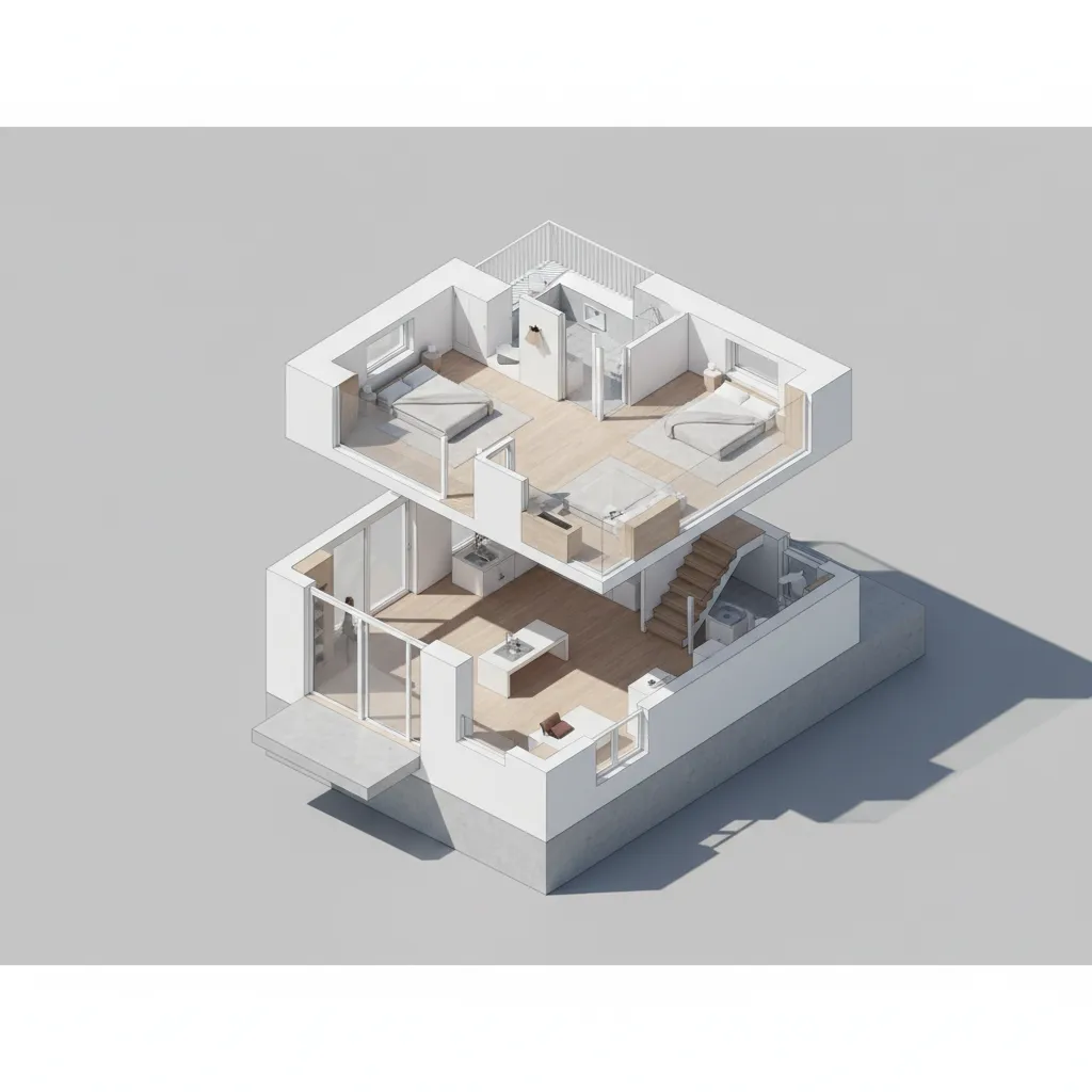 planta arquitetônica de casa compacta com dois pavimentos