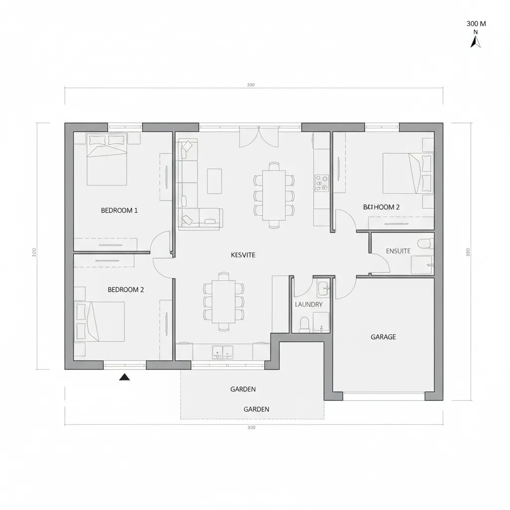 planta baixa organizada de casa para terreno de 300m2