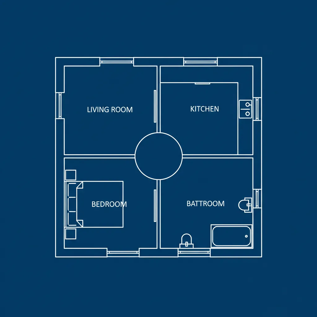 diagrama de distribuição de ambientes em planta de casa com quatro cômodos