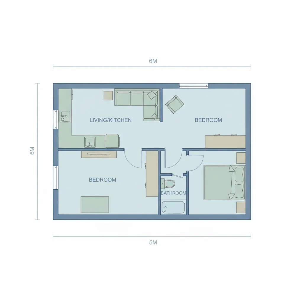 planta baixa simples de casa 30m2 com divisão funcional