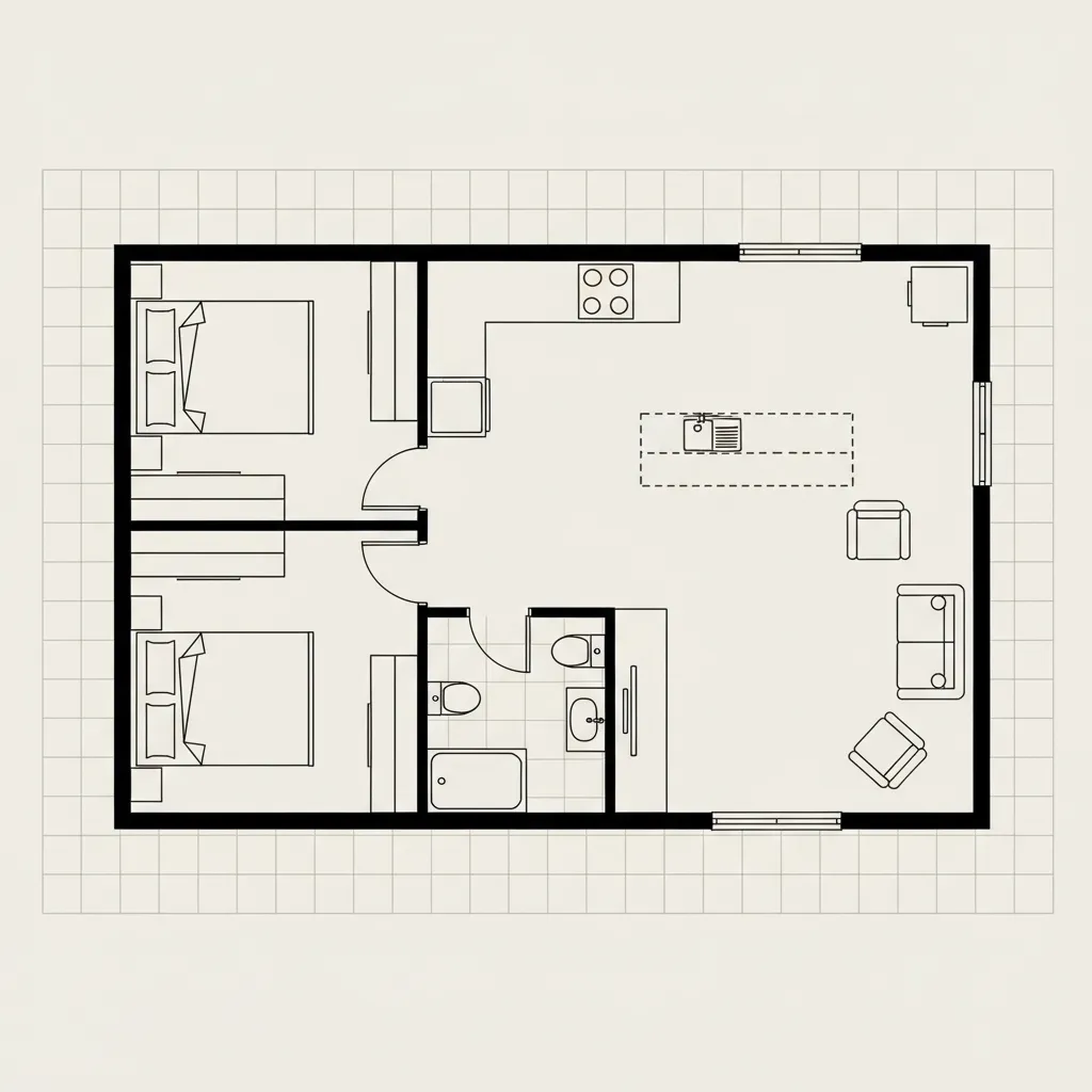 Plano simple de casa de campo rectangular