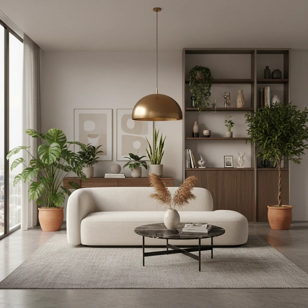 Salón contemporáneo decorado con plantas de interior