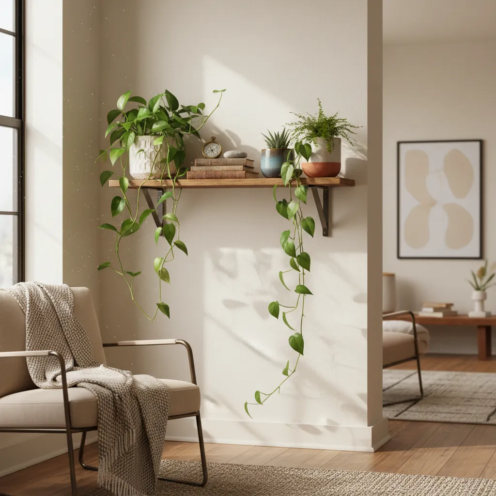 Plantas pequeñas decorando una estantería en un apartamento