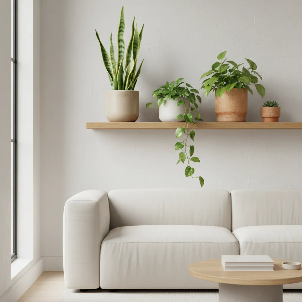 Sansevieria y pothos en un espacio interior luminoso