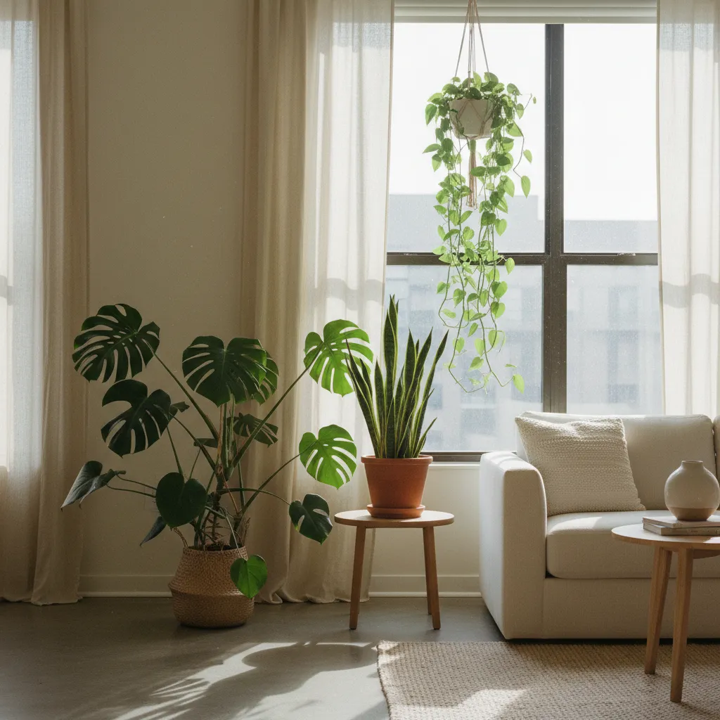 Plantas de interior junto a una ventana luminosa en un apartamento