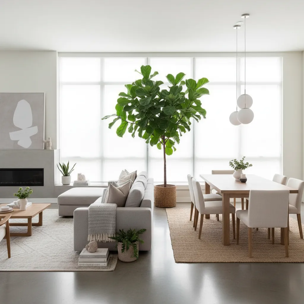 Planta alta utilizada como separador visual en salón comedor