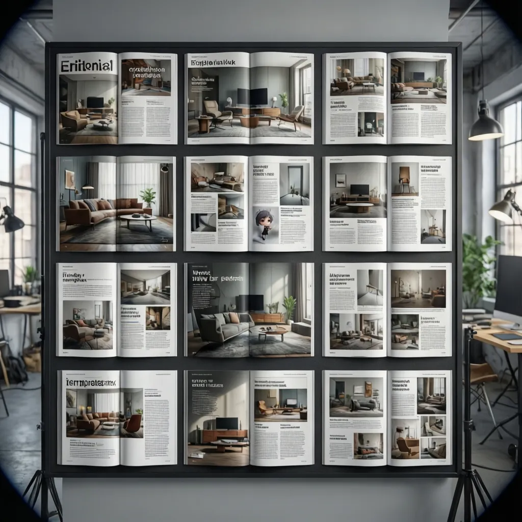 Varias plantillas de diseño editorial para diferentes tipos de artículos de revista