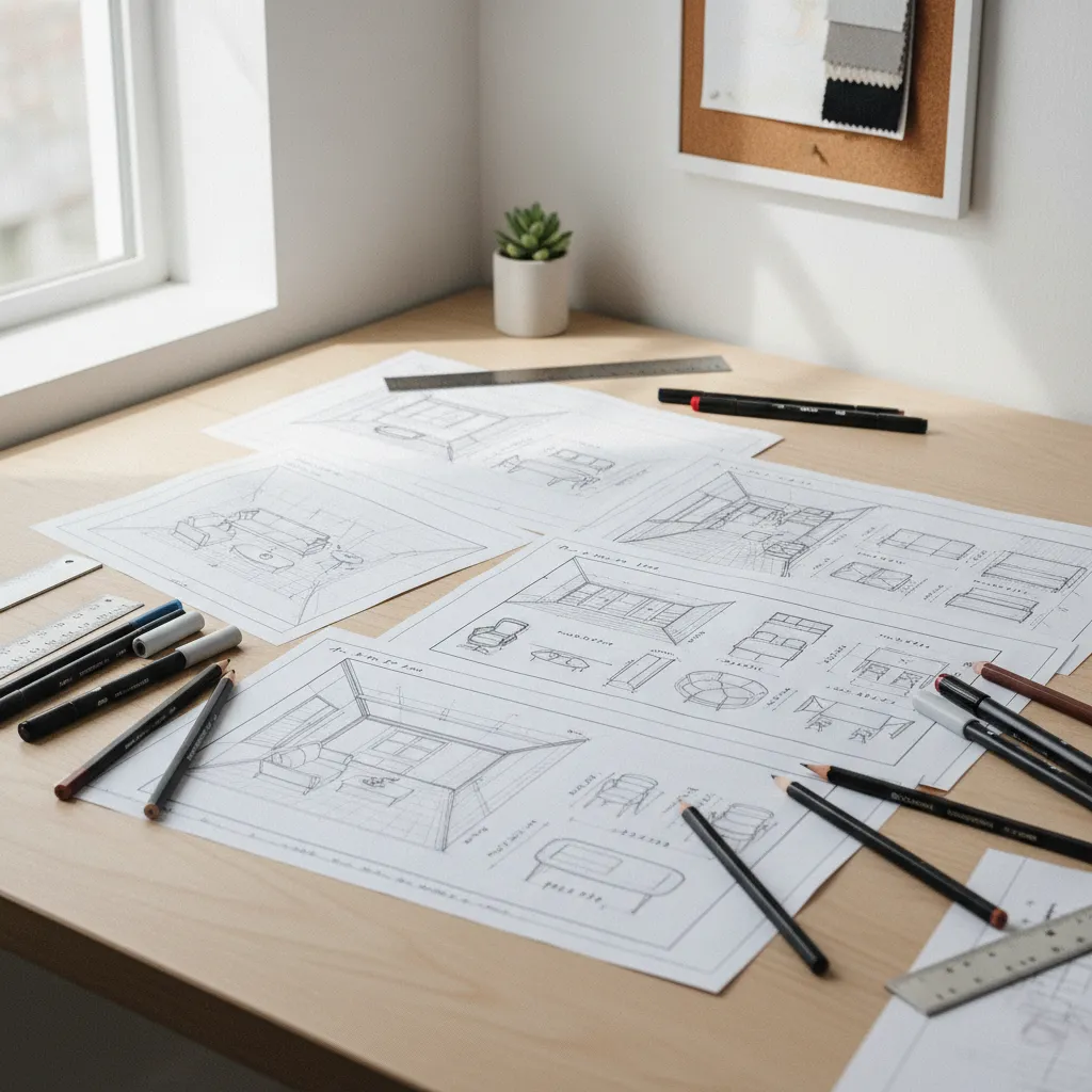 Plantillas de perspectiva y escala para practicar dibujo de interiores