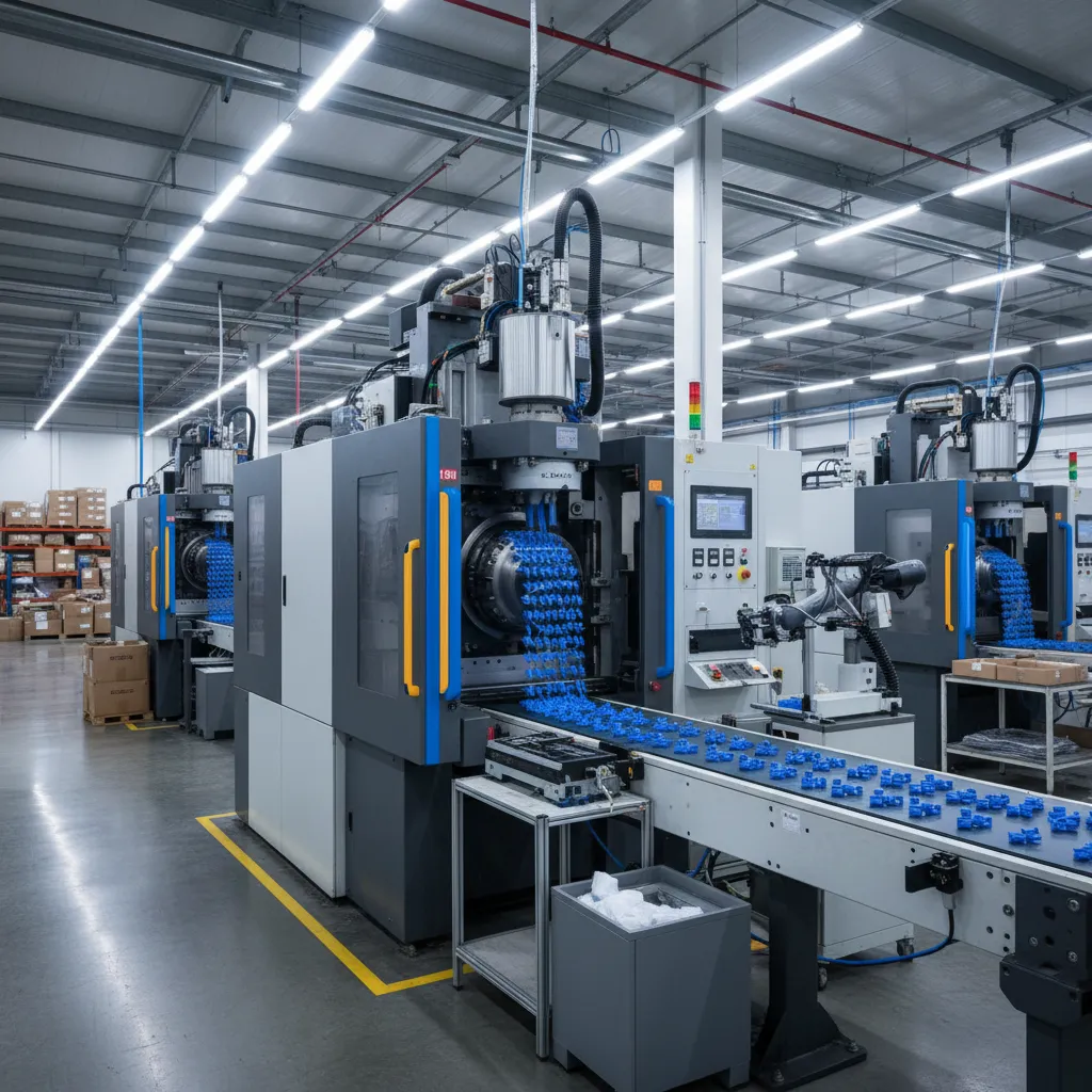 Injection molding machine producing small plastic bedding accessory parts