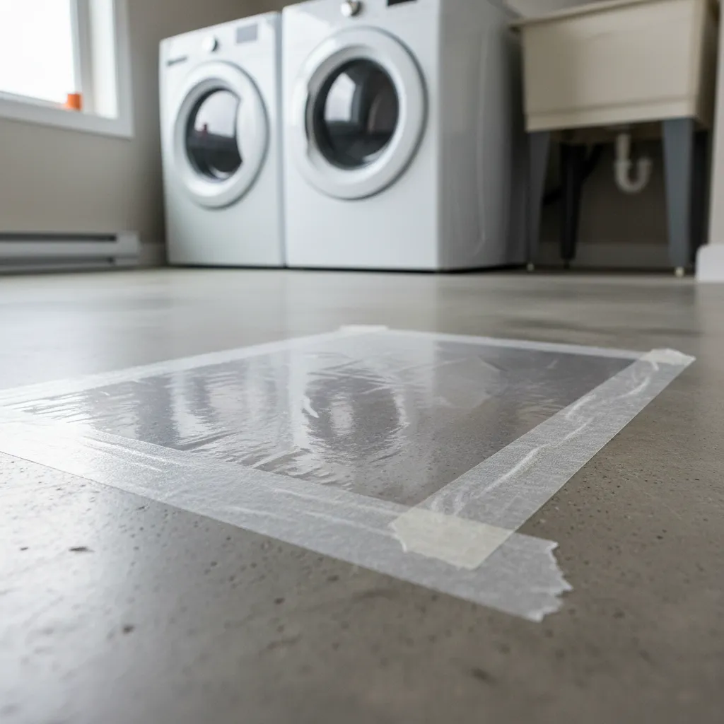 plastic sheet taped to concrete floor performing moisture test
