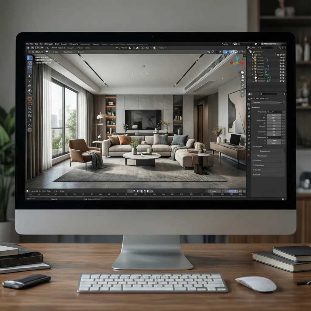 Pantalla mostrando diferentes herramientas online de diseño de interiores en uso