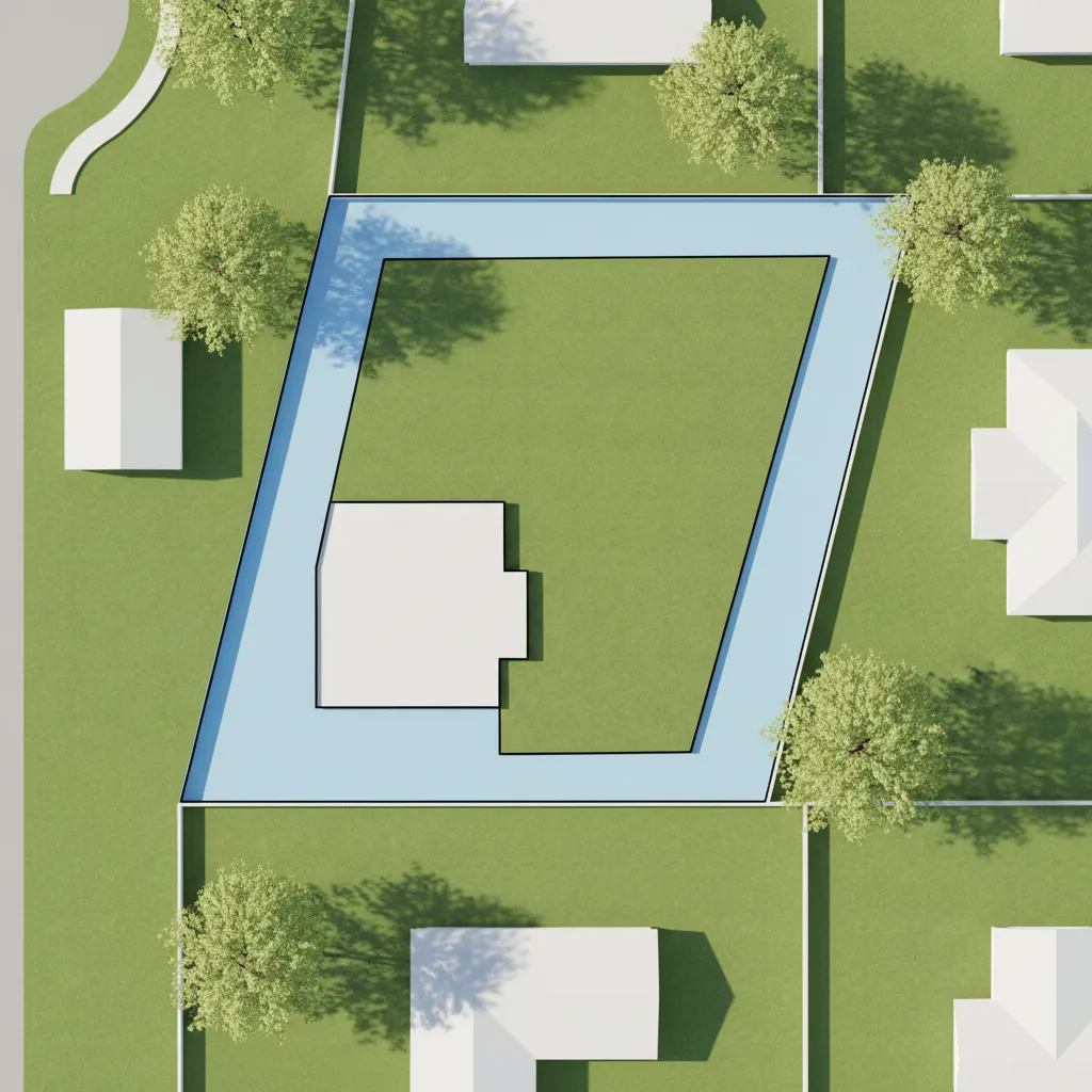 Residential land plot with highlighted buildable area for house planning