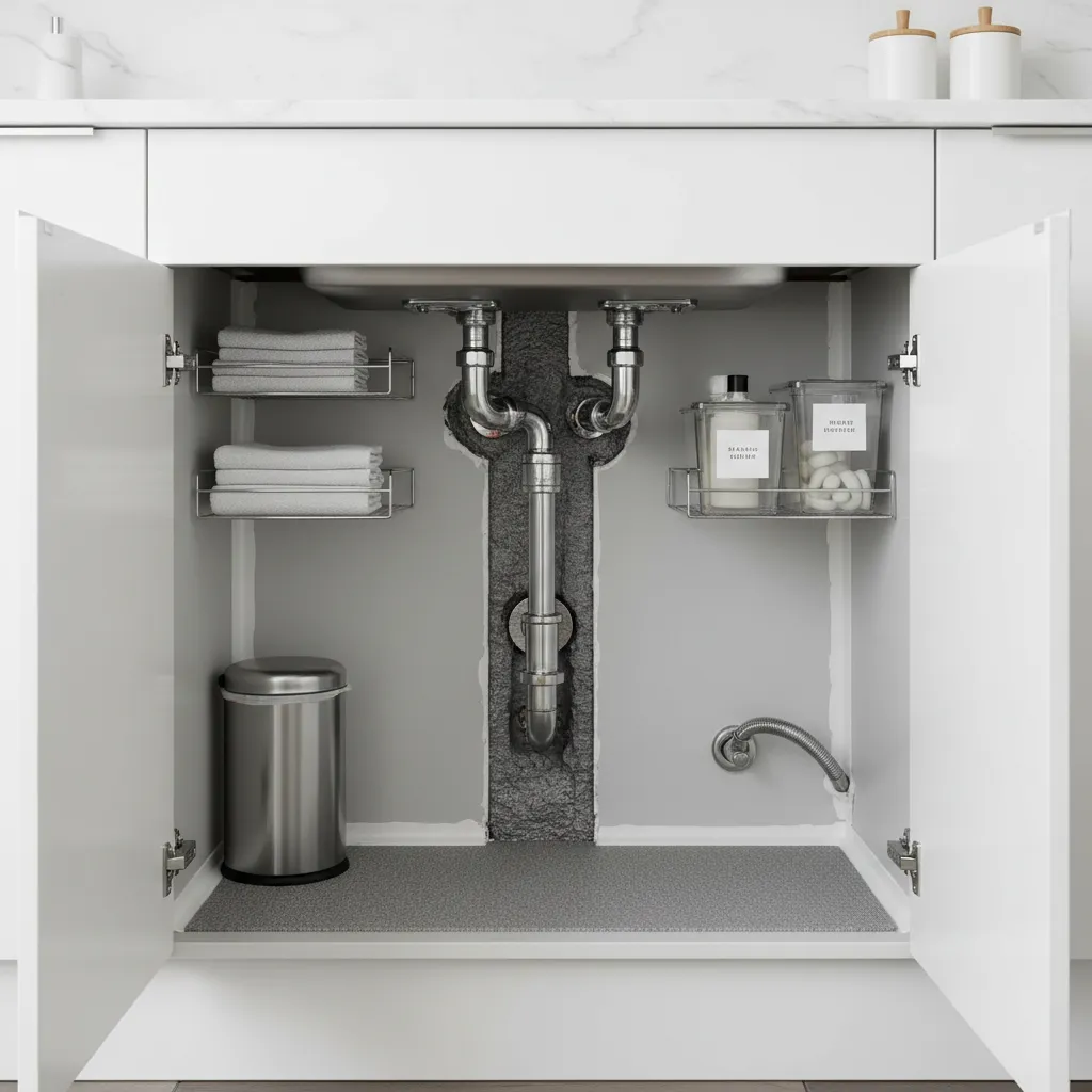 Bathroom sink plumbing with sealed pipe openings