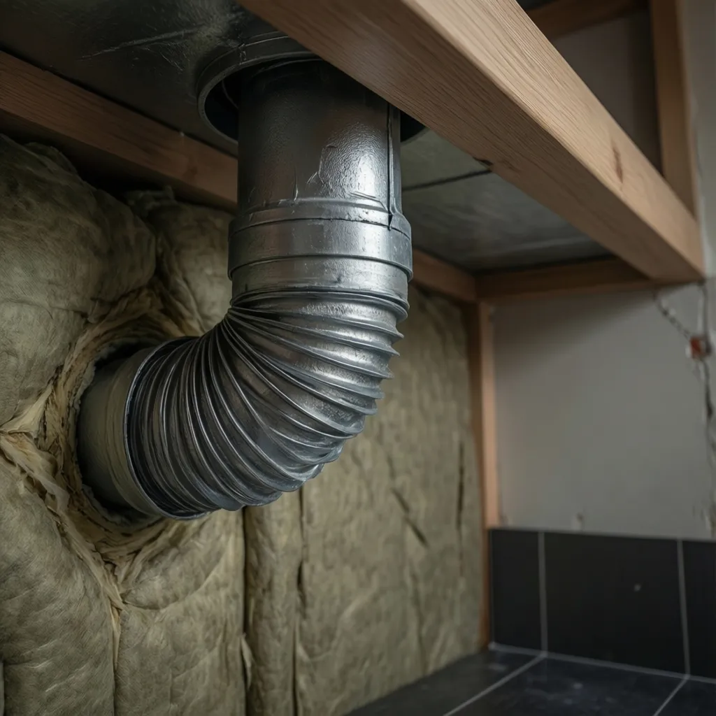 Laundry room plumbing vent pipe properly sealed through wall