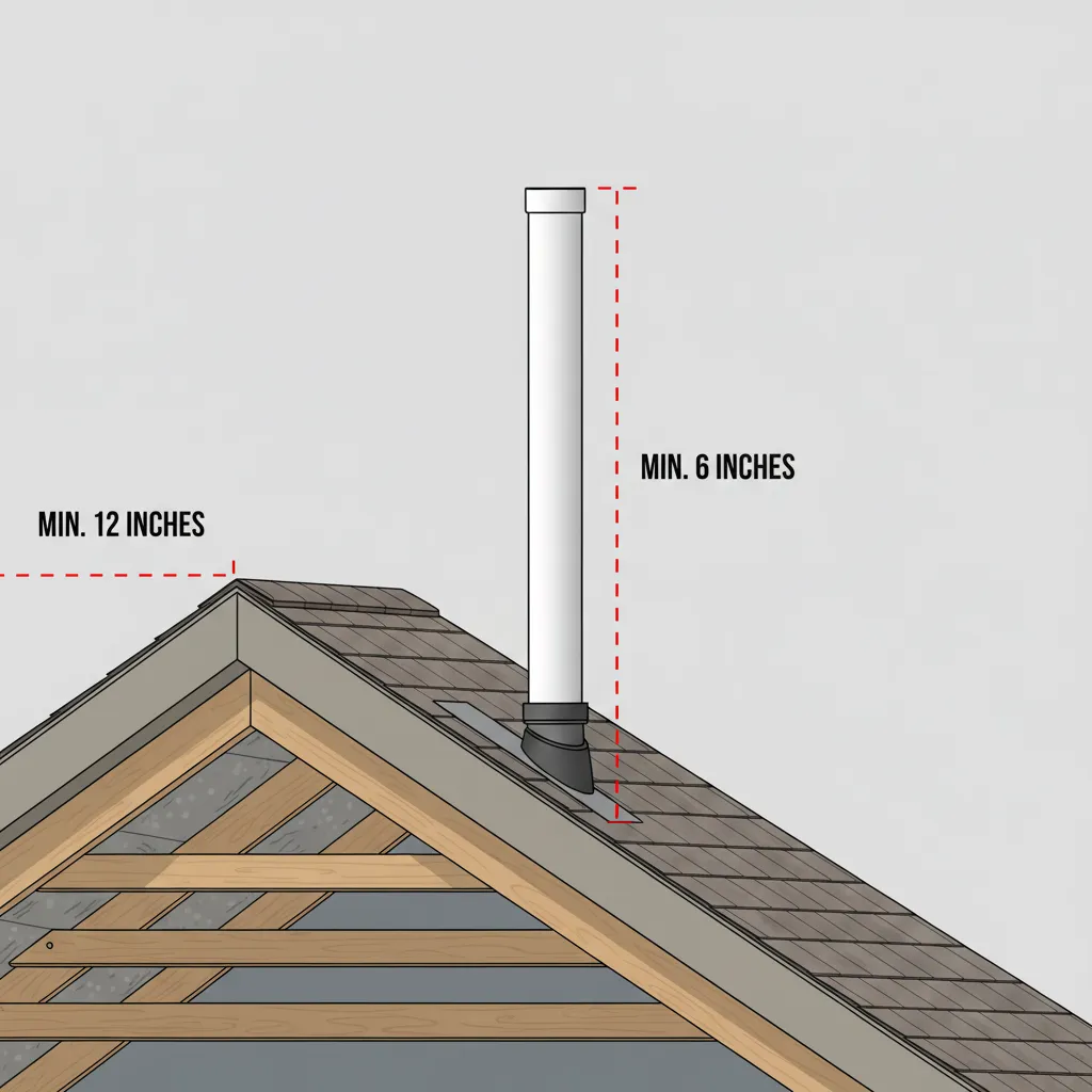 Diagram showing plumbing vent termination height above roofline