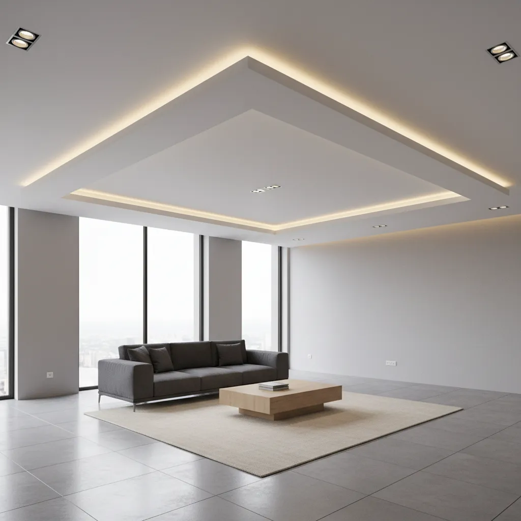 Ceiling layout showing perimeter drop and central recessed panel