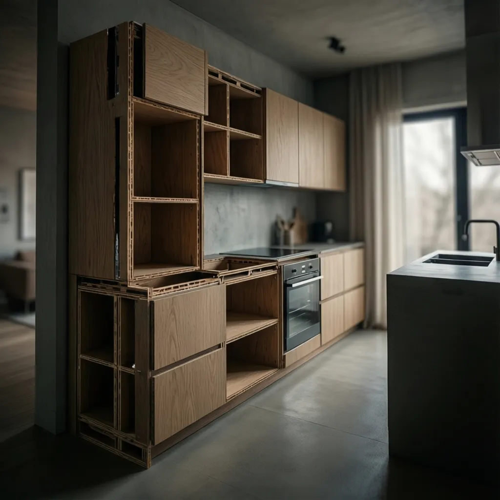 Kitchen cabinet structure made from thick plywood panels