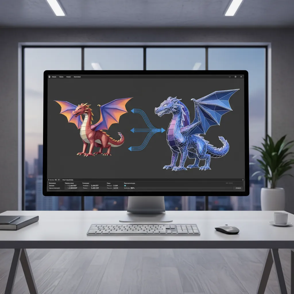 diagram showing 2D PNG image converted into 3D mesh