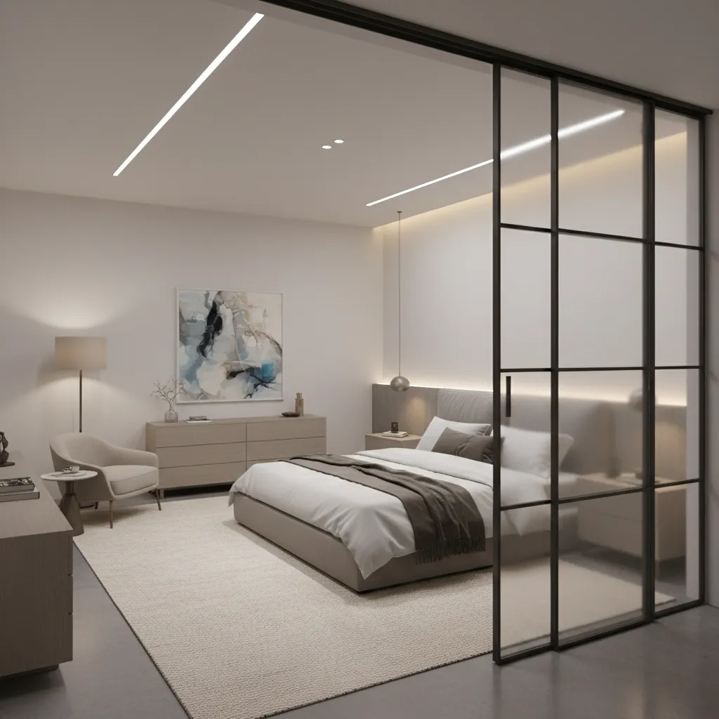 bedroom pocket door slightly open showing minimal acoustic seal