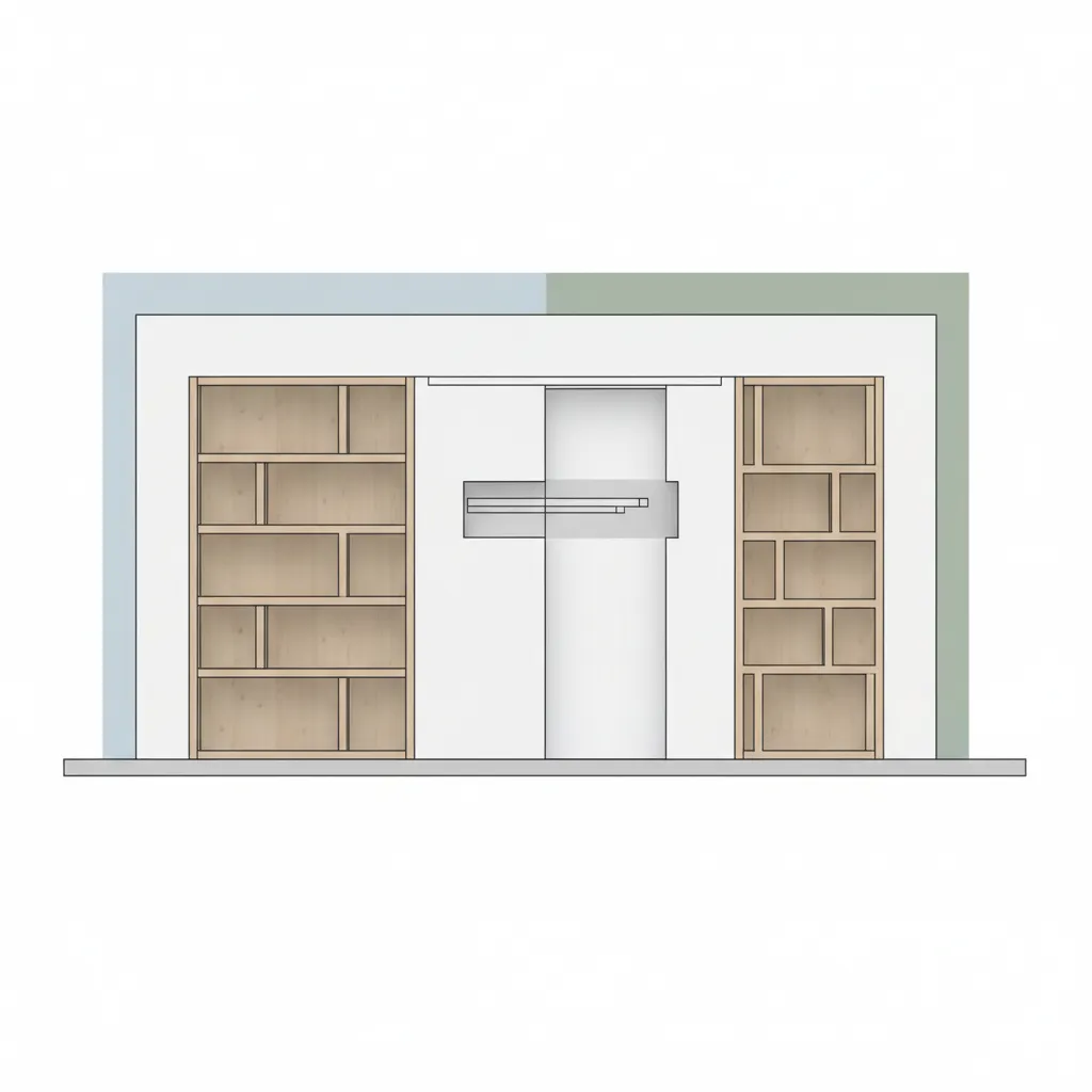 diagram showing wall area around pocket door and storage placement