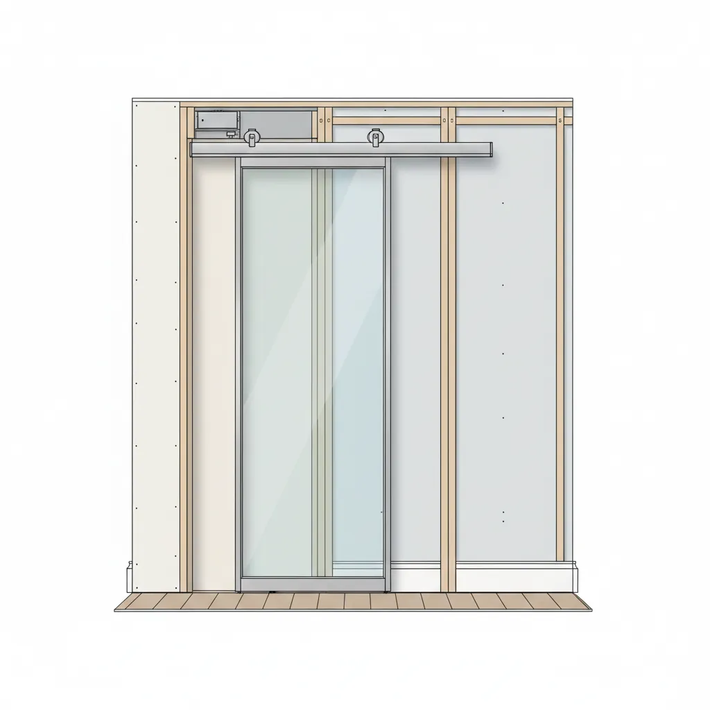 cutaway wall diagram showing pocket door frame structure