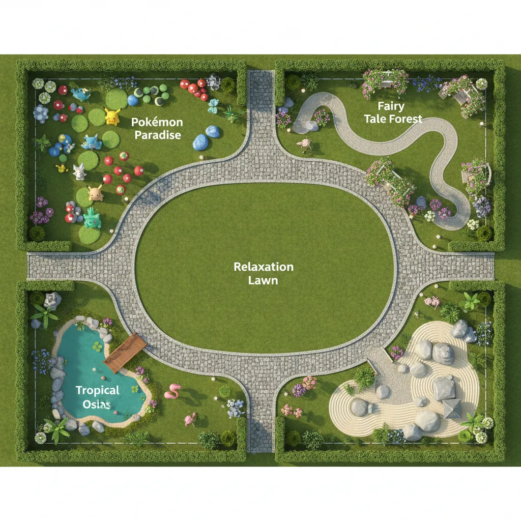 Top view planning layout for Pokémon themed outdoor yard decorations