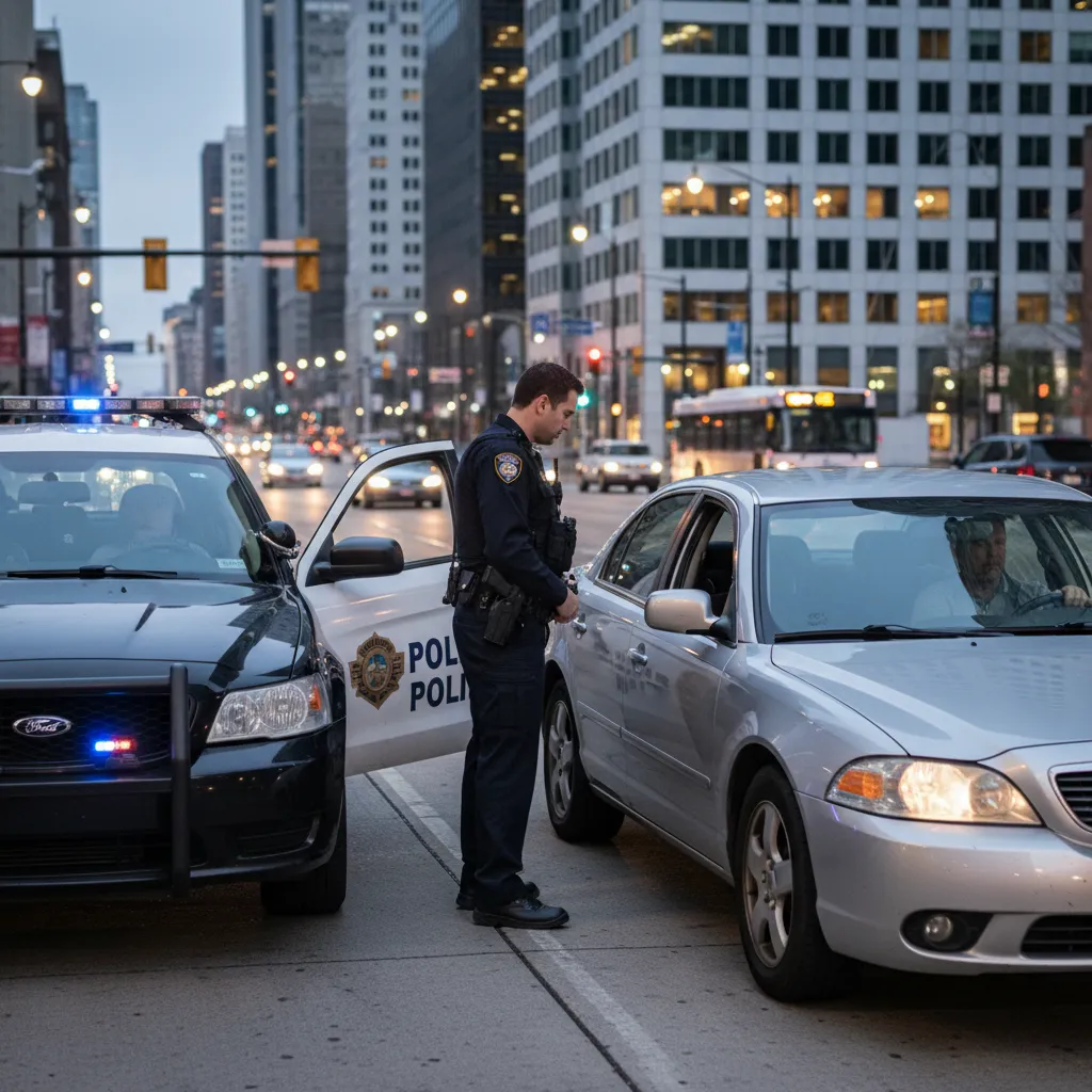 Police officer conducting a traffic stop after red light violation