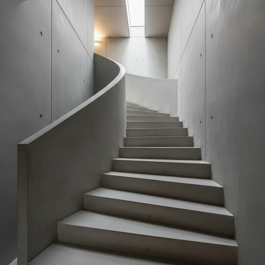 Detalle de escalera de cemento pulido en interior moderno