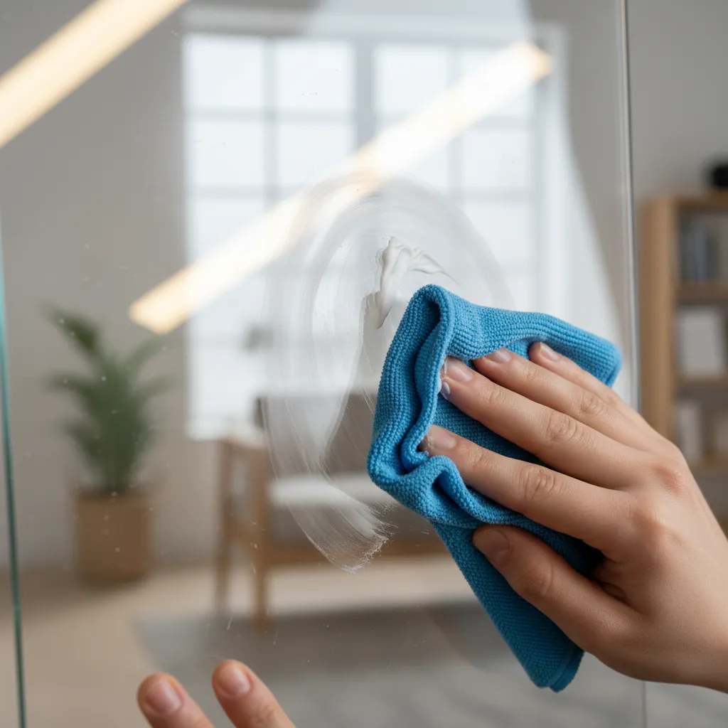 Close-up of polishing scratches from an acrylic panel with microfiber cloth