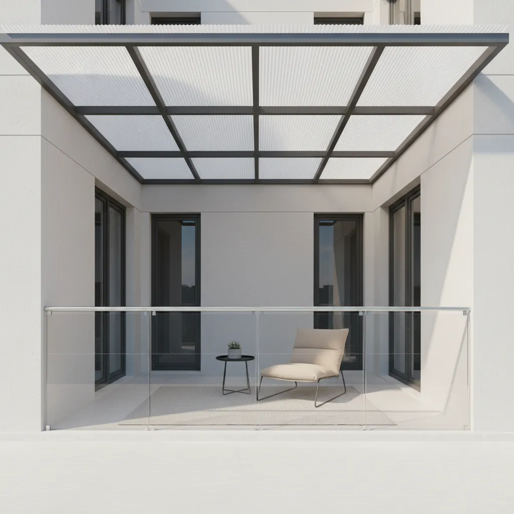Balcony roof using polycarbonate panels for light shade