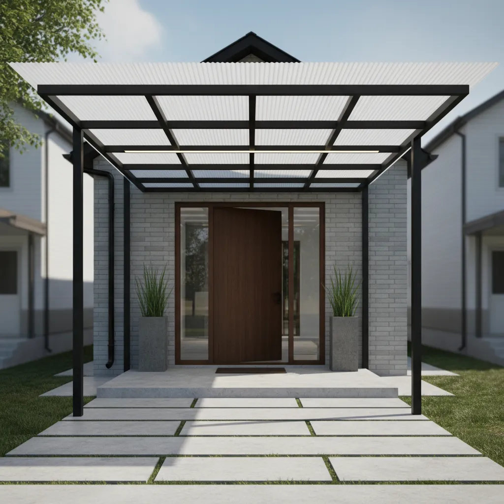 Mái che polycarbonate cho sân trước nhà ống