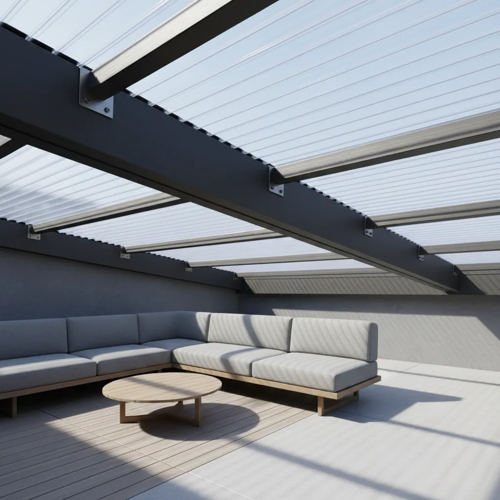 polycarbonate patio roof panels installed on pergola structure