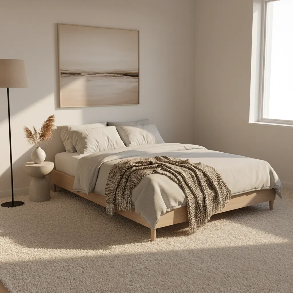 soft polyester carpet installed in cozy bedroom interior