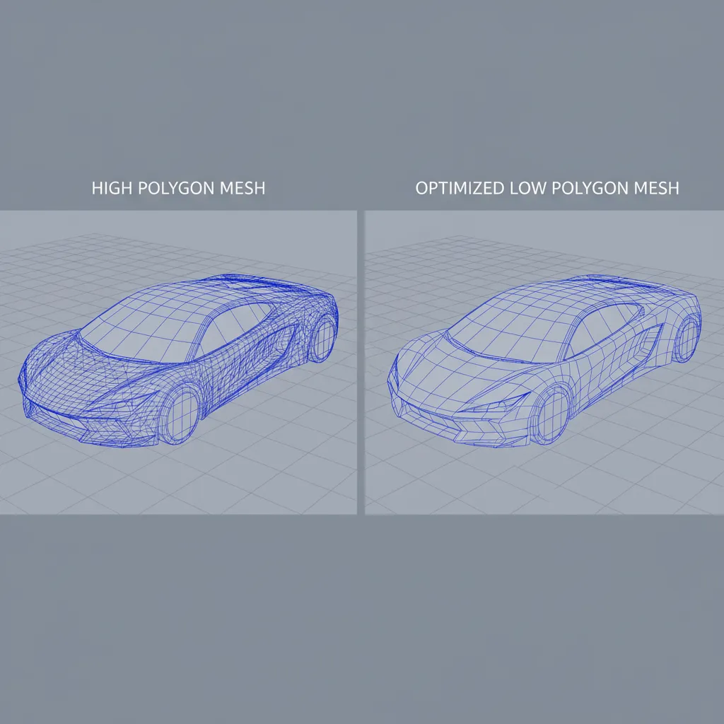 comparison of high polygon and optimized low polygon STL model