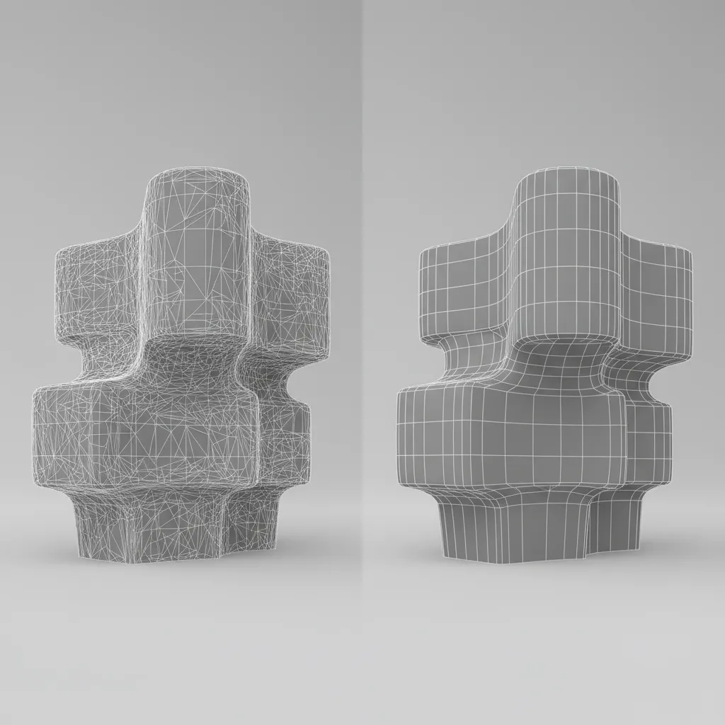 Before and after comparison of polygon reduction on 3D model
