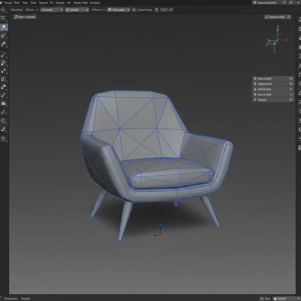 wireframe view showing reduced polygon topology on furniture model