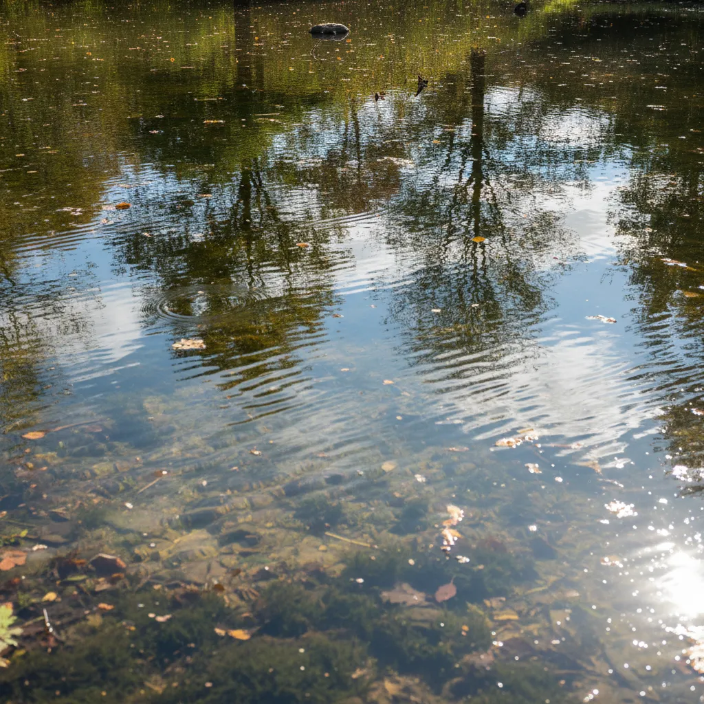 close view of realistic water shader with reflections and surface ripple normals
