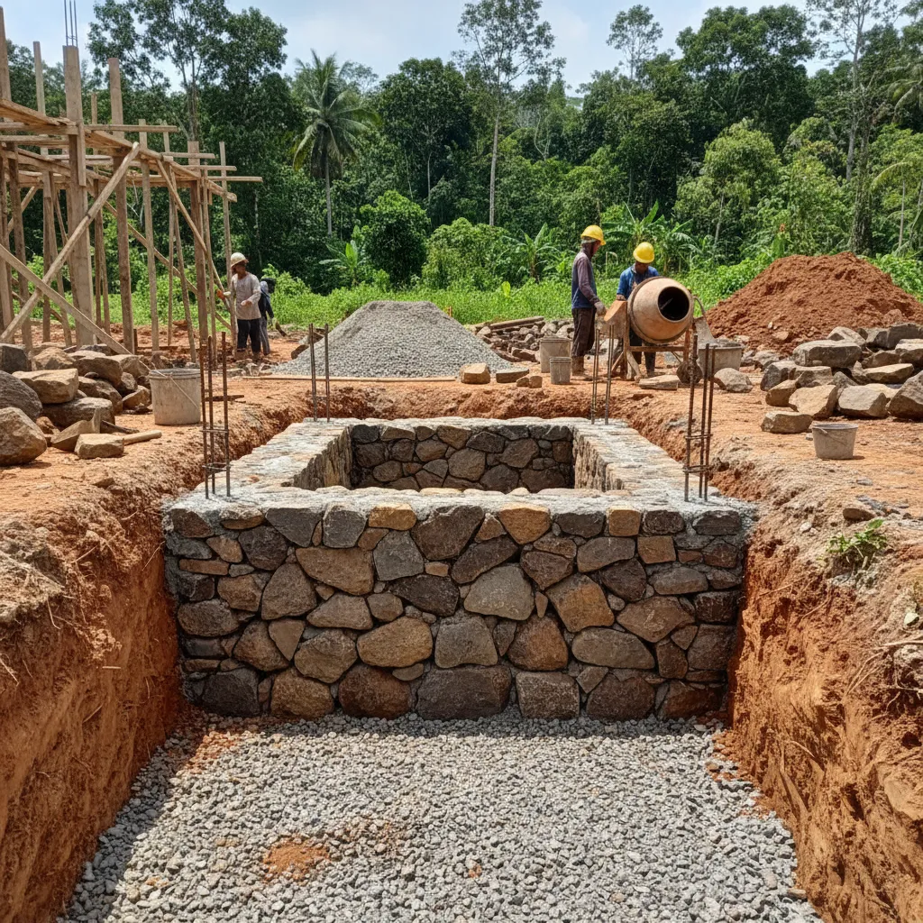 Konstruksi pondasi batu kali pada rumah tinggal
