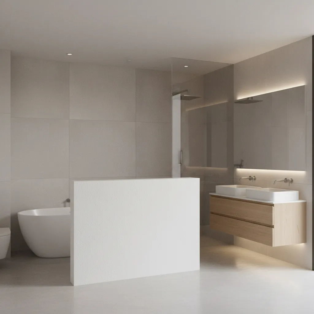 bathroom pony wall height example with glass extension