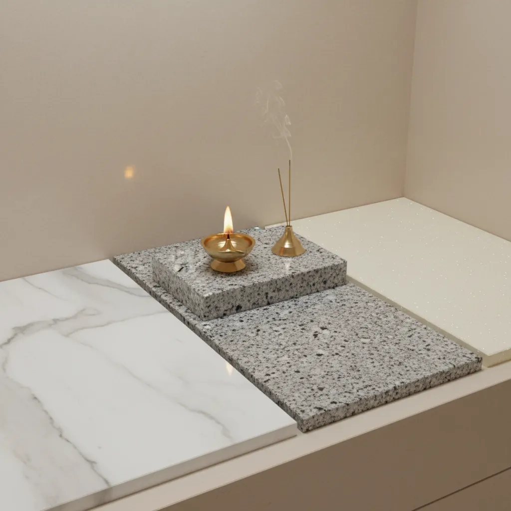 marble granite and quartz pooja slab materials comparison