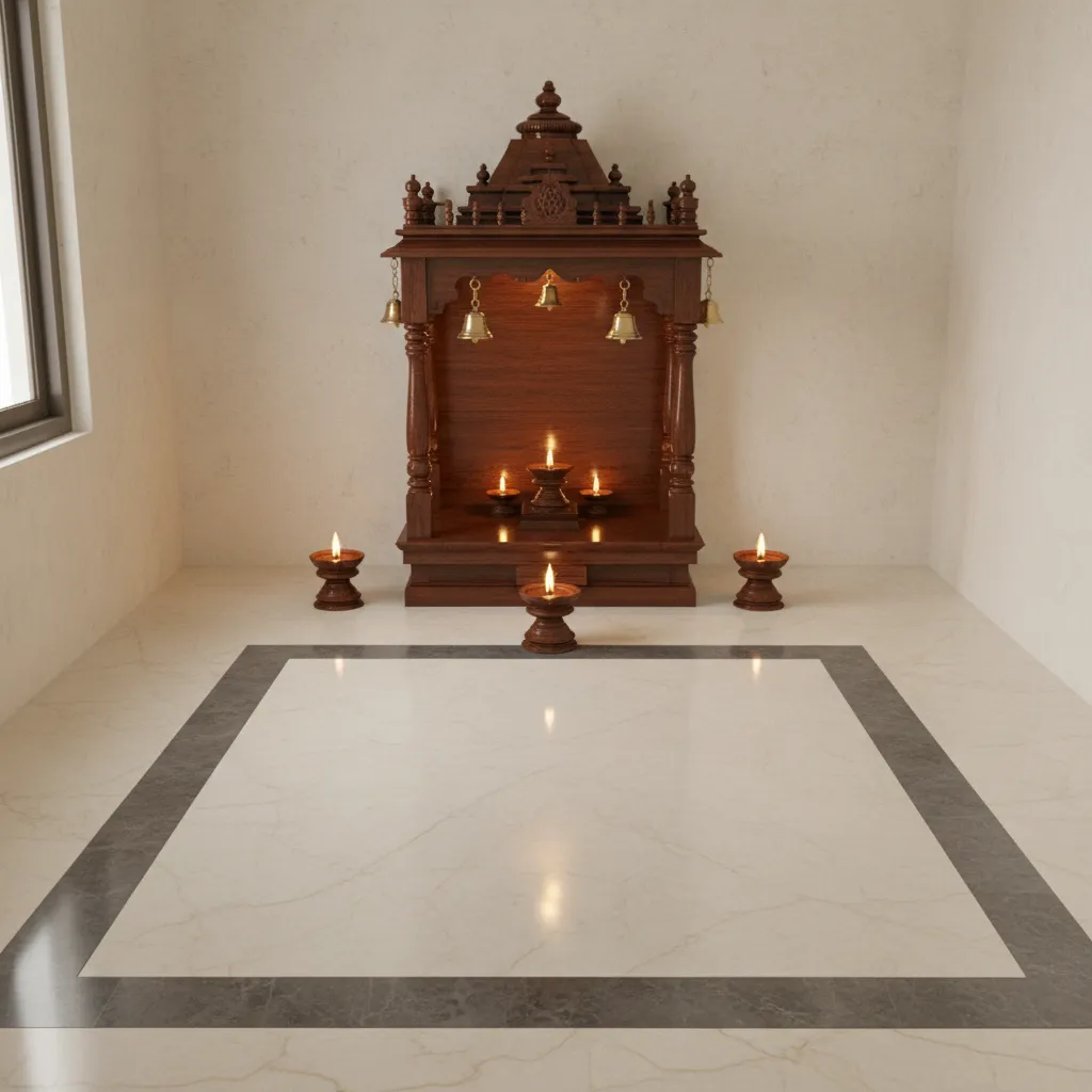 Pooja room floor tiles with contrasting border design