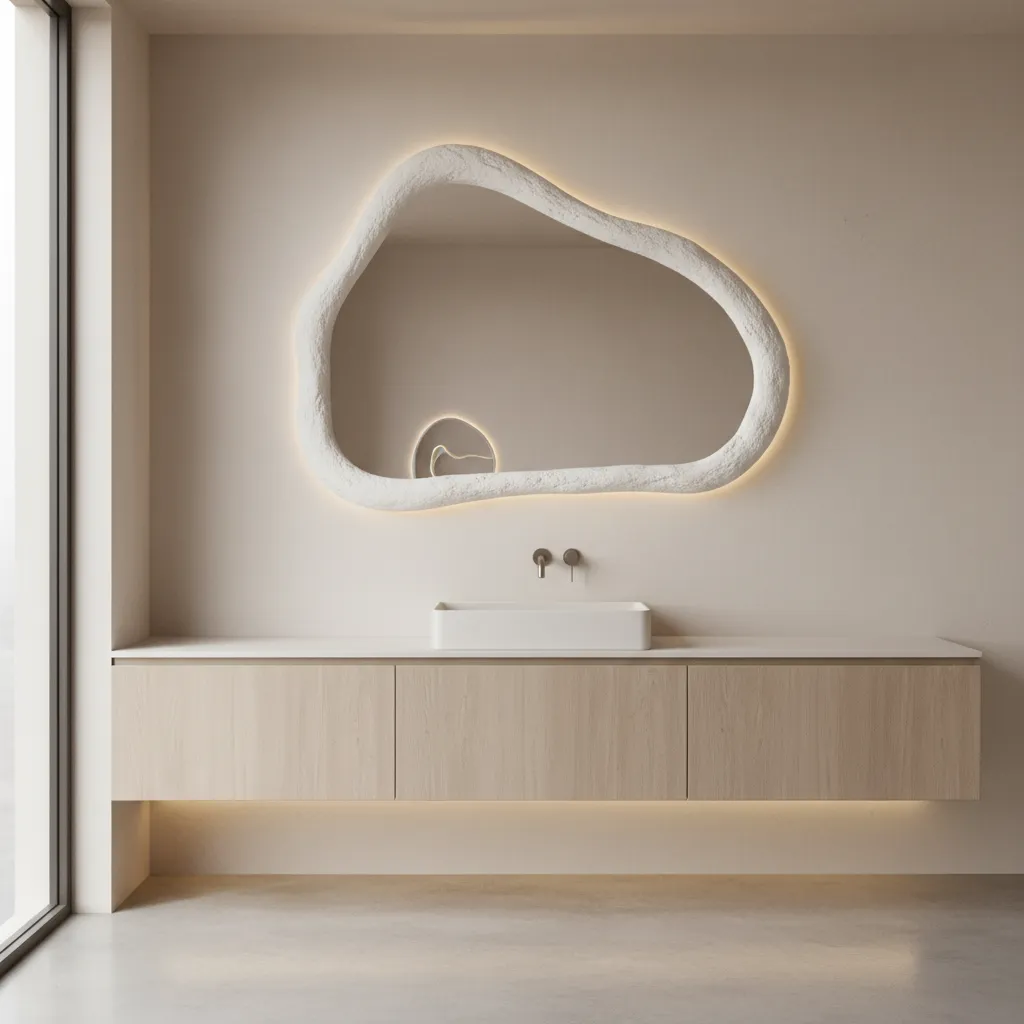 bathroom mirror with POP frame and LED lighting