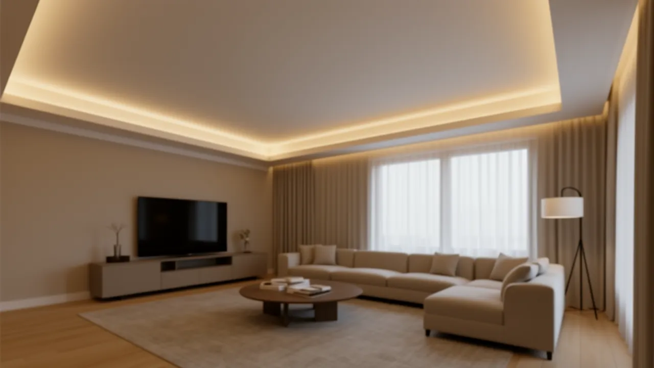 Perimeter POP ceiling border with hidden LED strip lighting