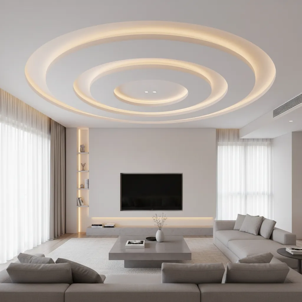 Layered POP ceiling with soft cove lighting creating depth