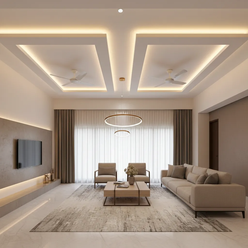 POP Ceiling Design Ideas for Hall With Two Fans