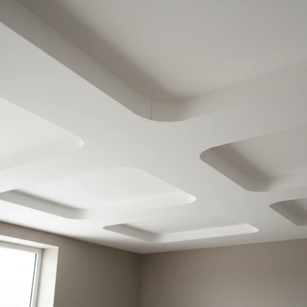 Hairline crack visible on smooth single colour POP ceiling surface