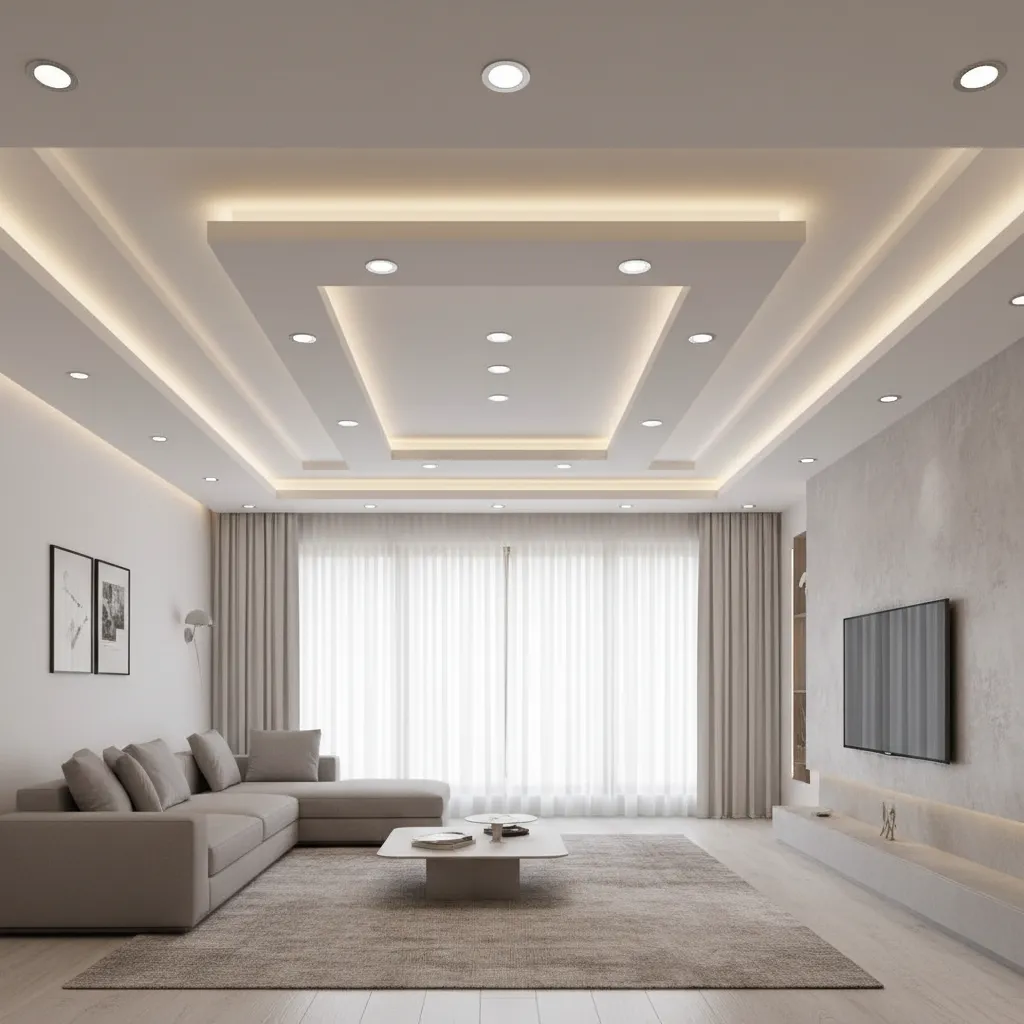 POP ceiling layout showing recessed lighting distribution in modern living room
